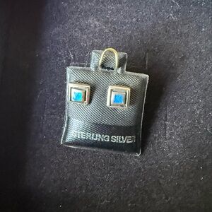 Sterling Silver Blue Square Earrings